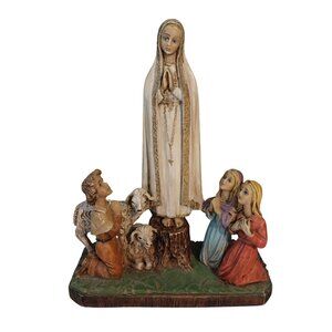 Our Lady Of Fatima Statue With Children Sheep Made In Italy